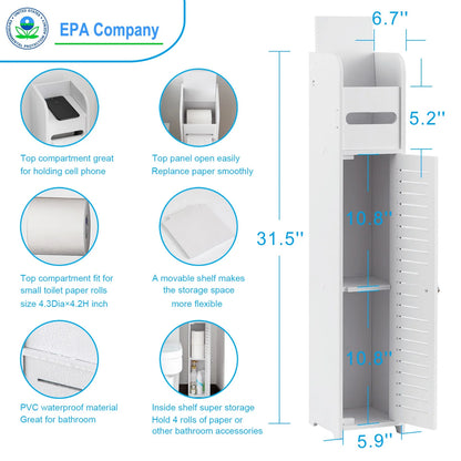 Toilet Paper Holder Stand,Small Bathroom Storage Cabinet for Toilet Paper Storage, Toilet Paper Stand Waterproof for Small Spaces,White by