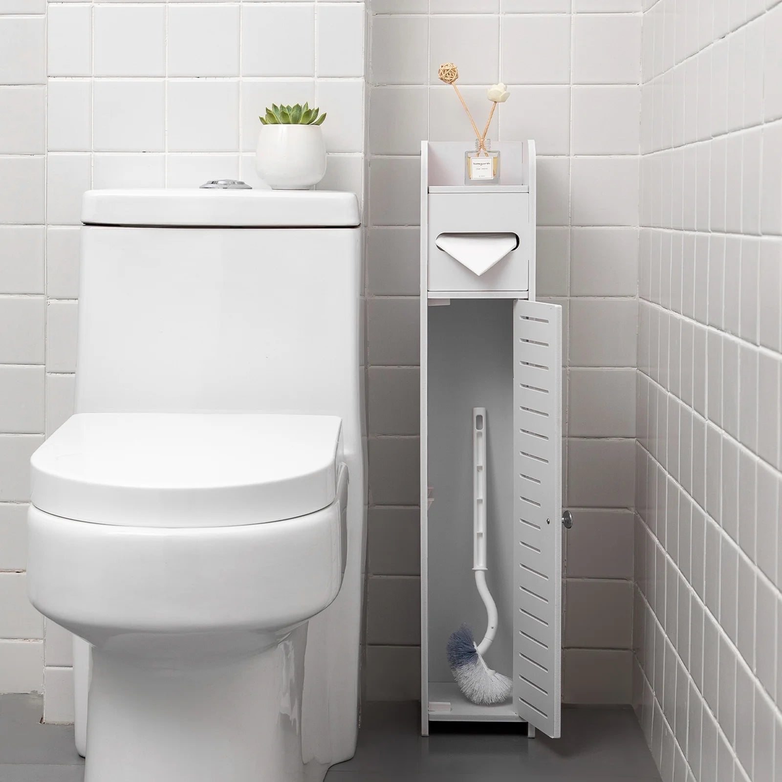 Toilet Paper Holder Stand,Small Bathroom Storage Cabinet for Toilet Paper Storage, Toilet Paper Stand Waterproof for Small Spaces,White by